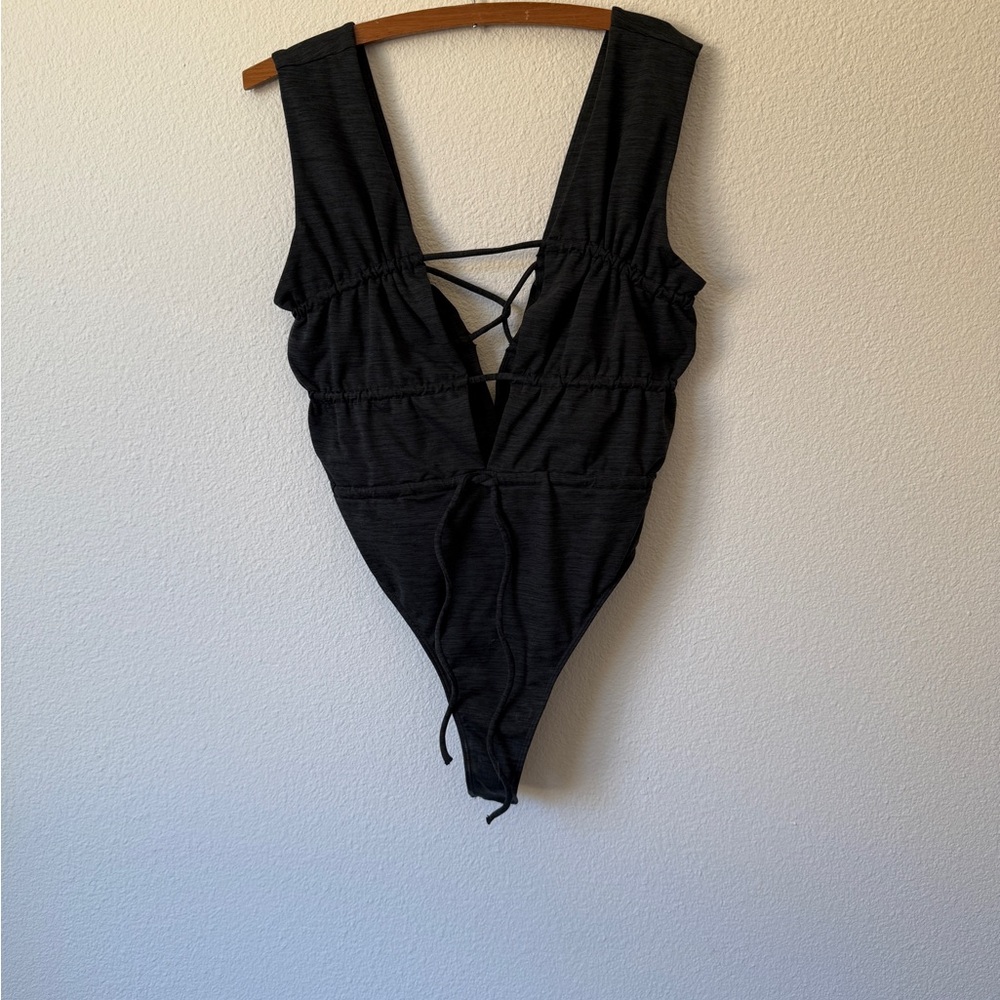 Free People Charcoal Strappy Bodysuit